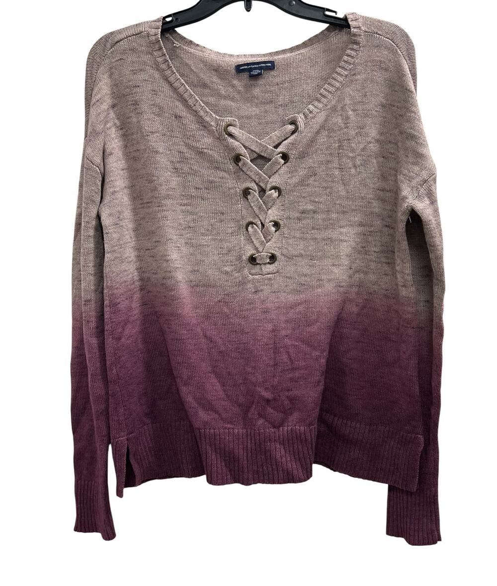 AE American Eagle Cherry Red Pink ombre pirate corset neck boxy sweater sz M